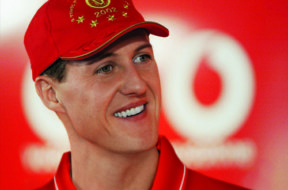 Michael Schumacher of Germany and Ferrari enjoys a joke